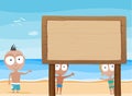 Beach kids with wooden board Royalty Free Stock Photo