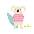 Beach koala illustration. Surfer animal concept Royalty Free Stock Photo