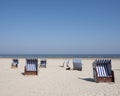 Beach korbs on the island of norderney in germany on sunny day