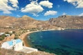 The beach Koutalas with the church Agia Theodora of Serifos island, Greece Royalty Free Stock Photo