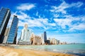 Beach on lake of Michigan in Chicago downtown Royalty Free Stock Photo