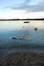 Beach on lake after sunset