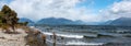 Beach of lake Te Anau during stormy wind, New Zealand