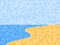 Beach landscape pixel art style. Coast in 8-bit style of retro games. Design for prints, posters and interior design. Vector Royalty Free Stock Photo