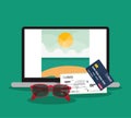 Beach laptop glasses credit card