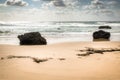 Beach with large rocks in Tofo Royalty Free Stock Photo