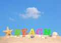 Beach letters on a beach sand