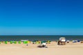 .Beach life view. Flat design composition for background. MAR DE LAS PAMPAS, BUENOS AIRES, ARGENTINA - DECEMBER 26, 2017.