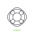 Beach lifebuoy outline icon. Vector illustration. Emergency rescue symbol at water or sea.