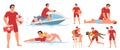 Beach lifeguard character at work flat vector