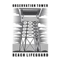 Beach lifeguard observation tower silhouette label on white Royalty Free Stock Photo