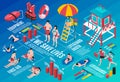 Beach Lifeguards Isometric Infographics