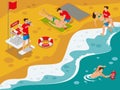 Beach Lifeguards Isometric Composition
