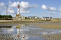 Beach and lighthouse of Ouistreham in France Royalty Free Stock Photo