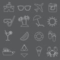 Beach line icons set. Summer holidays, travel and vacation symbols. Vector illustration. Royalty Free Stock Photo