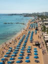 Beach line on the Mediterranean sea in Protaras, Cyprus, view from the top, aerial Royalty Free Stock Photo