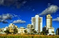 Netanya beach line in sunset Israel