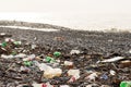 Beach litter, sea pollution, trash on sea shore, environmental protection, river cleanup,Batumi, Georgia, November 5, 2022