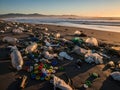 Beach littered with plastic bottles and waste Royalty Free Stock Photo