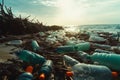 Beach littered with used plastic bottles, highlighting environmental pollution Royalty Free Stock Photo