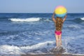 Beach little girl colorful ball