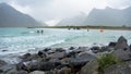 Beach on Lofoten Best place for Arctic surfing Royalty Free Stock Photo