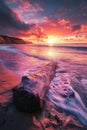 Beach Log Sunset Royalty Free Stock Photo