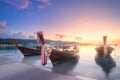 Beach and long tail boats on Phi Phi Island Royalty Free Stock Photo