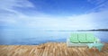 Beach lounge and balconies with sofa and seascape in summer seas Royalty Free Stock Photo