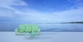 Beach lounge and balconies with sofa and seascape in summer seas Royalty Free Stock Photo