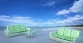 Beach lounge and balconies with sofa and seascape in summer seas Royalty Free Stock Photo
