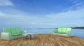 Beach lounge and balconies with sofa and seascape in summer seas Royalty Free Stock Photo