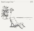 Beach lounge chair on a seashore. Hand drawn vector illustration, sketch. Royalty Free Stock Photo