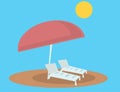 Beach lounge chairs and umbrella Royalty Free Stock Photo