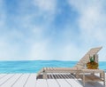 Beach lounge interior with beach on seaview in 3D rendering Royalty Free Stock Photo