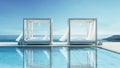 Beach lounge - ocean villa on Sea view for vacation and summer / 3d render Royalty Free Stock Photo