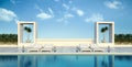 Beach lounge and panoramic sea view at luxury villa /3d rendering