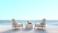 Beach lounge with sundeck,pool and sea view for vacation and summer. Royalty Free Stock Photo