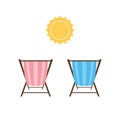 Beach lounger and sun icon flat style on white background. Vector illustration vocation holiday sunrise or sunset