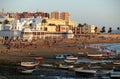 Beach of Cadiz in low tide in sunset in Andalusia, Spain.