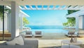 Beach luxury living room and Sea   view interior - 3d rendering Royalty Free Stock Photo