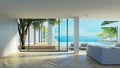 Beach luxury living room and Sea   view interior - 3d rendering Royalty Free Stock Photo