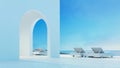 Beach luxury Lounge Terrace on Sea view - Santorini island style - 3D rendering Royalty Free Stock Photo