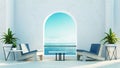 Beach Luxury outdoor living - Santorini island style - 3D rendering Royalty Free Stock Photo