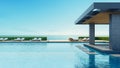 Beach luxury pool bar resort sea view - 3D rendering Royalty Free Stock Photo