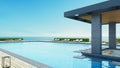 Beach luxury pool bar resort sea view - 3D rendering Royalty Free Stock Photo