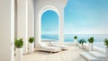 Beach luxury resort hotel living on Sea view - 3d rendering Royalty Free Stock Photo