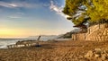 Sunny sunset on a beach in Makarska in Croatia.