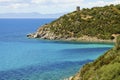 Beach Mare Pintau and Spanish Tower in Sardinia, Italy.