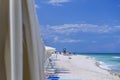 Beach of marotta in the italian region of marche during summer with parasols and clouds